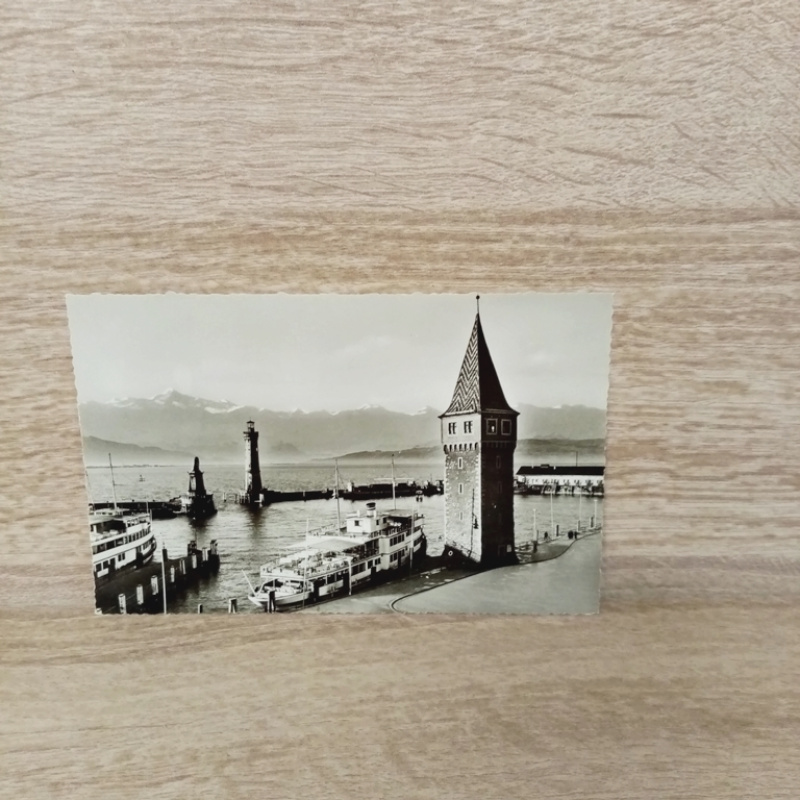 Ak-657-Lindau am Bodensee-Hafen und alter Leuchtturm.