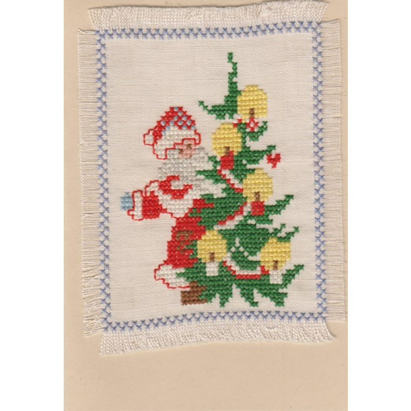 Weihnachtskarte mit Weihnachtsmann und Tannenbaum (W6,2)