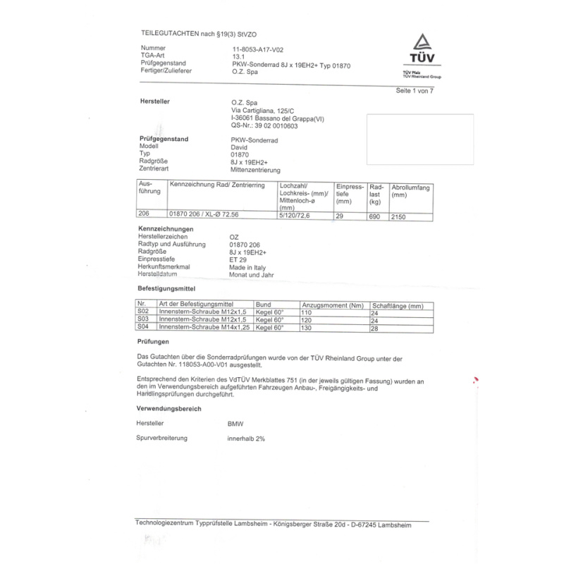 BMW Felgen zu verkaufen OZ 19 Zoll DAVID 5 Stück